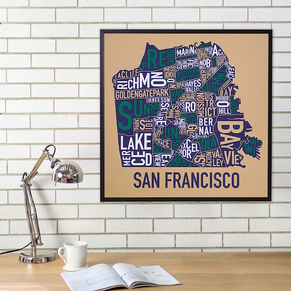 San Francisco Neighborhood Map Poster, the original San Francisco Typographic Neighborhood Map, San Francisco Type Map