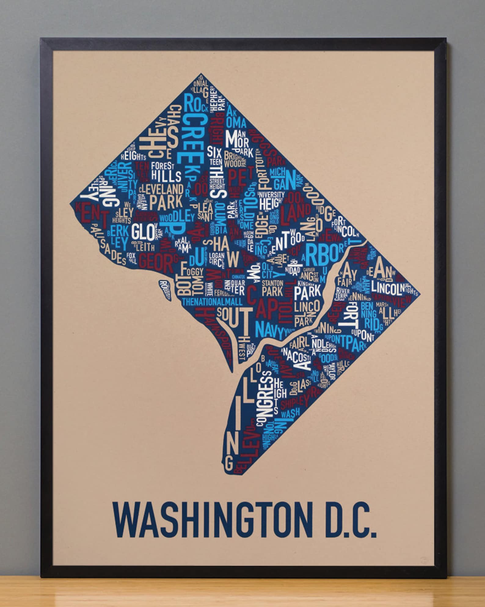 Washington DC Neighborhood Map Poster or Print / Washington DC Type ...