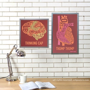 Herz Typografie Anatomie Kunst Poster oder Siebdruck, Original Künstler vom Typ Stadt karte Designs, Typography Map Art