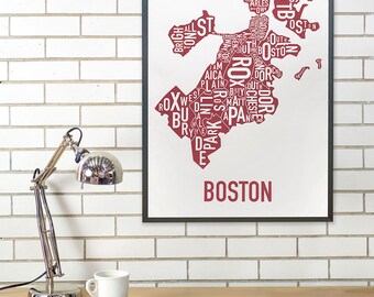 Boston Typography Neighborhood Map Poster, Original Artist of Type Map Designs, Boston Map Poster, Boston Artwork, Boston Gift