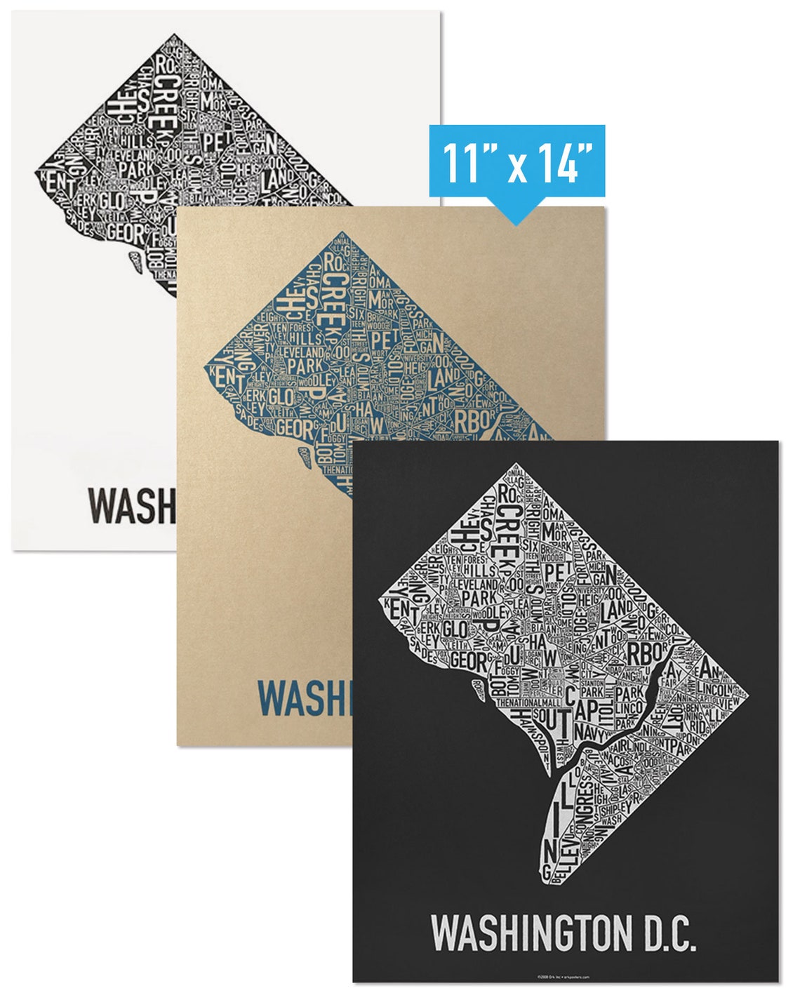 Washington DC Neighborhood Map Poster or Print / Washington DC Type ...