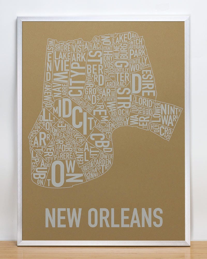 New Orleans Neighborhood Map Poster or Print, Original Artist of Type ...