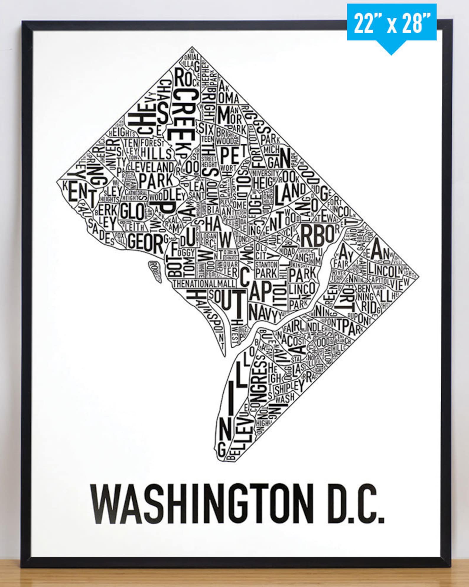 Washington DC Neighborhood Map Poster or Print / Washington DC Type ...