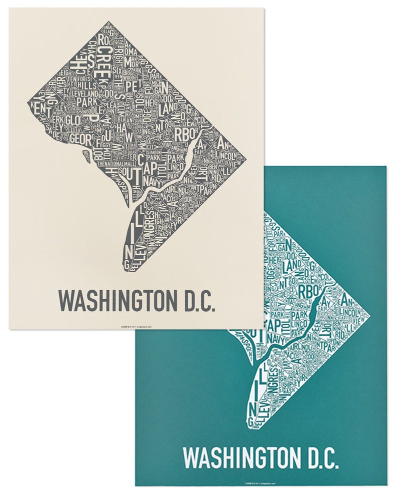 Washington DC Neighborhood Map Poster or Print / Washington DC Etsy