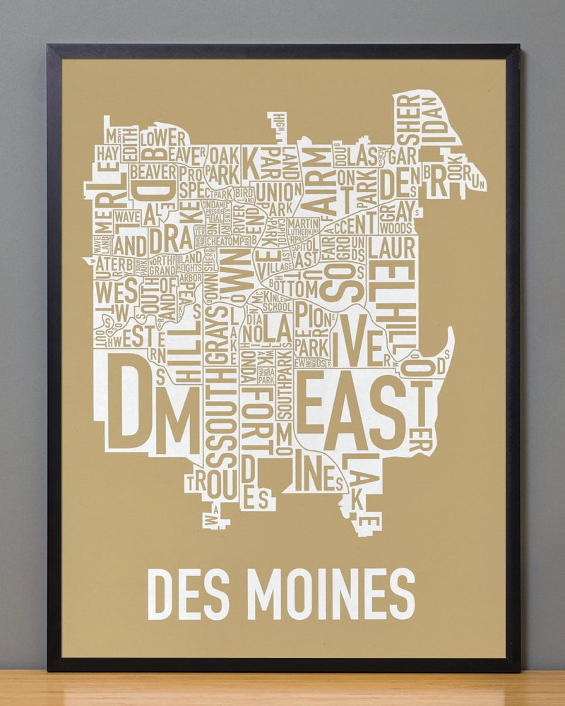 Des Moines Neighborhood Map Des Moines Typographic Neighborhood Map Des Moines Iowa | Etsy