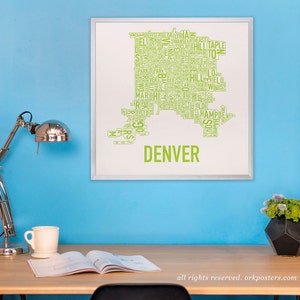 Denver Neighborhood Map Poster or Print / Denver Typographic Neighborhood Map Design / Denver Wall Art