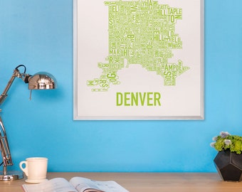 Denver Neighborhood Map Poster or Print / Denver Typographic Neighborhood Map Design / Denver Wall Art