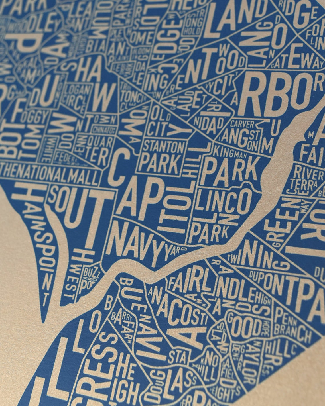 Washington DC Neighborhood Map Poster or Print / Washington DC Type ...