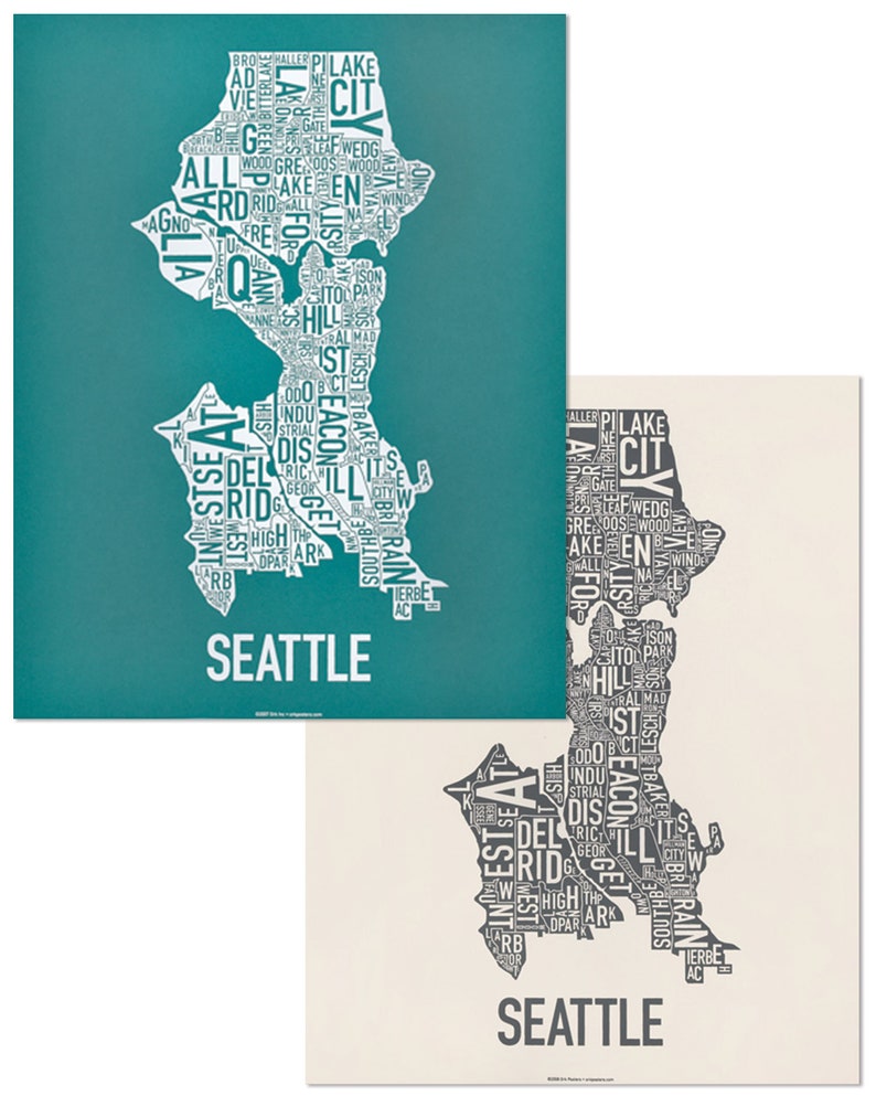 Seattle Neighborhood Map Poster or Print, Original Artist of Type City Neighborhood Map Designs, Seattle Map Art, Seattle Housewarming Gift image 9