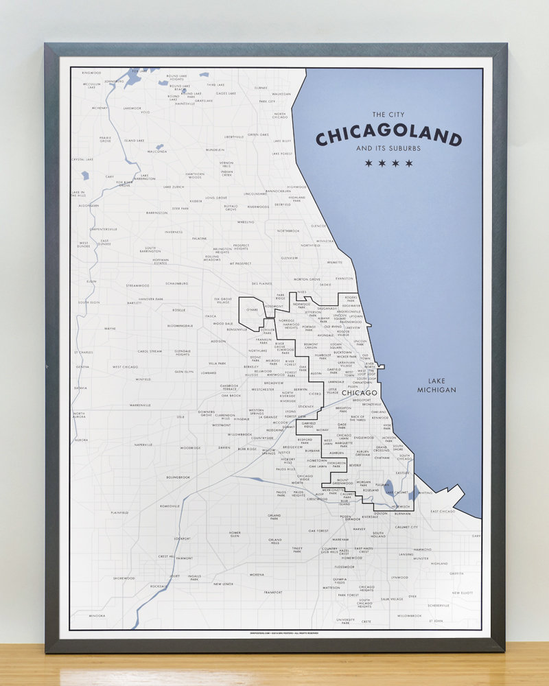 Chicago Area Map With Suburbs Chicago And Suburbs Map 18 X 24 Poster / Minimal | Etsy Australia