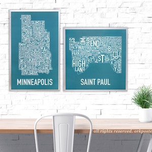 Minneapolis Neighborhood Map Poster or Print, Original Artist of Minneapolis Type Neighborhood Map Design, Minneapolis Typography Map Art