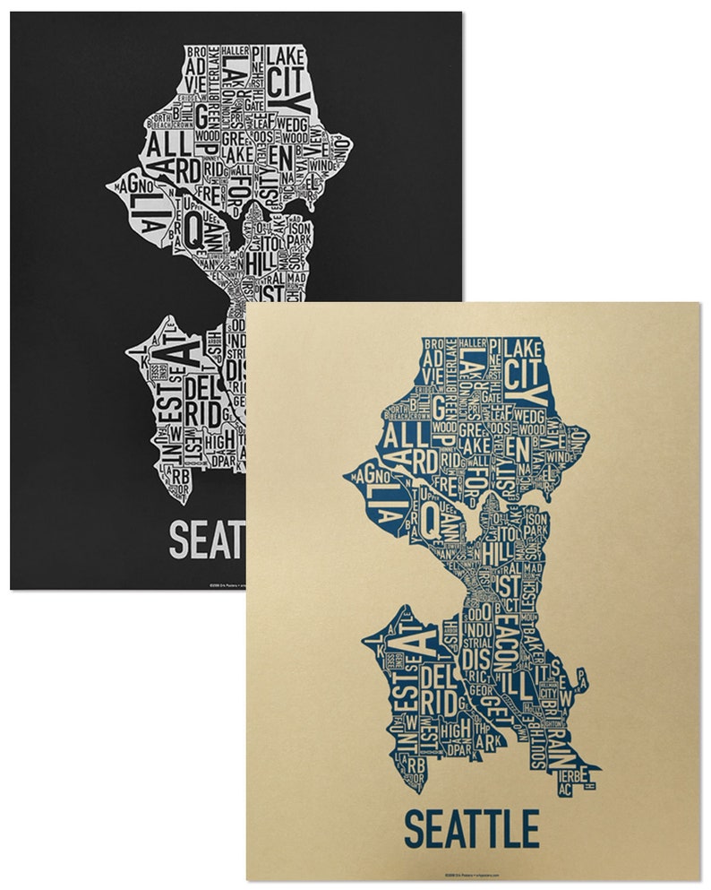 Seattle Neighborhood Map Poster or Print, Original Artist of Type City Neighborhood Map Designs, Seattle Map Art, Seattle Housewarming Gift image 10