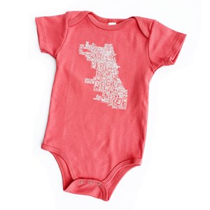 Chicago Neighborhood Map Baby Onepiece Bodysuit, Original Artist of Type City Map Designs