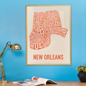 New Orleans Stadtplan Poster oder Druck, Original Künstler vom Typ Stadt Stadt Stadt Karte Designs, New Orleans Typografie Karte Kunst