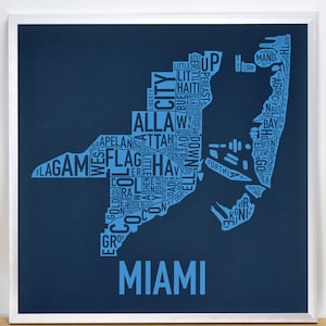 Miami Nachbarschaft Karte Poster oder Druck, Original Künstler vom Typ Stadt Nachbarschaft Karte Designs, Typografie Karte Kunst, Reise-Geschenk