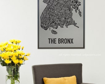 Bronx, New York Neighborhood Map Poster or Print, Original Artist of Type City Neighborhood Map Designs, Bronx Map Art