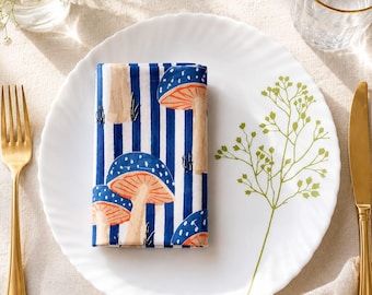 Servetten van blauwe katoenen katoenen paddenstoel, Cottagecore Farmhouse-tafeldecor, set van 4, 6, 8, 10