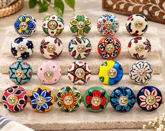 Assorted Ceramic Knobs Hand Painted Floral Drawer Pulls, Boho Cabinet Hardware, Multicolor Vintage Style, Farmhouse Dresser, Kitchen Decor