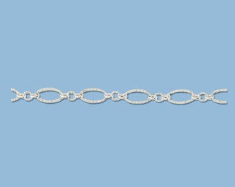 925 Sterling Silver Corrugated Oval with Cable Chain 7.8 X 3.4MM 039S