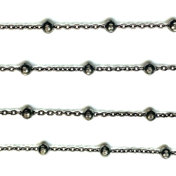 3MM Satellite Ball Chain 925 Sterling Silver Black Rhodium Plated  Round Links Textured Ball Chain 3MM Ball X 1.5MM X 1MM X 1MM Thick