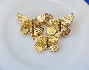 Gold Schmetterling Brosche, Napier Vintage Dreifach Schmetterling Pin, Spring Style Schmuck