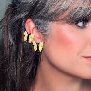 1970s Butterfly Earring Clip Ons in Vibrant Yellow, Vintage Yellow Butterfly Earrings, Whimsical Springtime Jewelry Gifts for Her