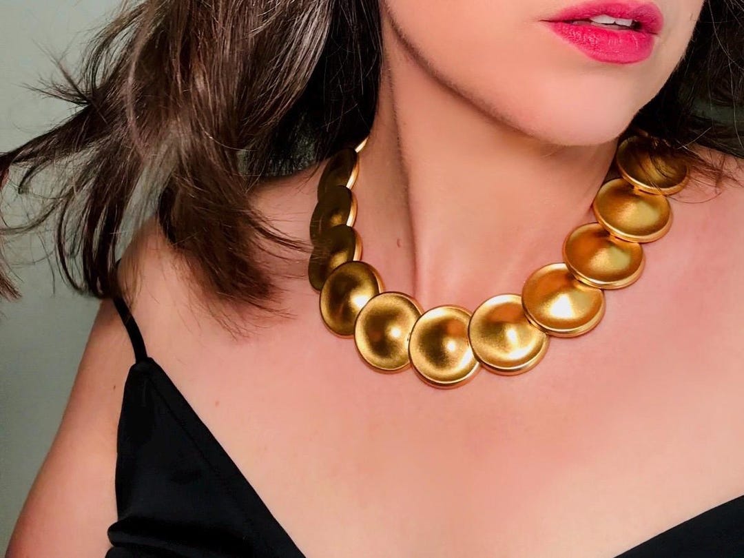 Gold Monet Necklace, Cleopatra Vintage Necklace, Designer 80s