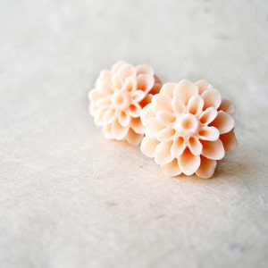 Peach Flower Earrings, Flower Stud Earrings, Resin Flower Earring, Peach Bridesmaid Gifts, Spring Wedding Jewelry, Hypoallergenic Studs image 1