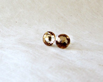 Topaz Stud Earrings, 7mm Swarovski Earrings, Crystal Earring Studs, Small Post Earrings, Champagne Bridal Earrings, Simple Wedding Jewelry