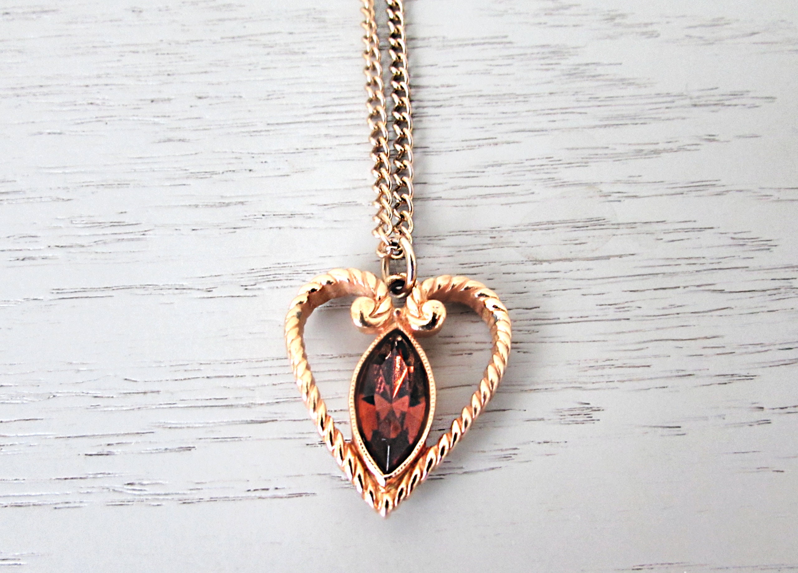 Valentine Heart Necklace Vintage Avon Gold Heart Charm Necklace