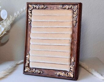Velvet Jewelry Display Frame, Handmade Vintage Western Wooden Ring Holder with Hand Painted Accents