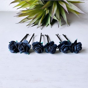 Black Rose Bobby Pins, Dramatic Black Wedding Flower Hair Pins, Paper Hair Flowers, Elegant Dark Bridesmaid Hair Pins, Victorian Wedding