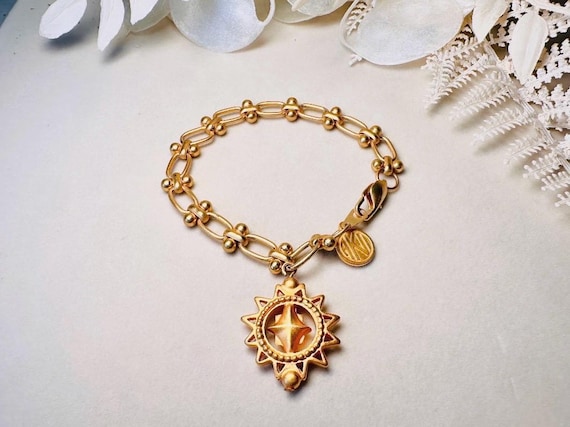 Vintage Anne Klein Bracelet, Matte Gold Link Char… - image 1