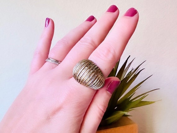 Chunky Gold Ring, Bold Vintage Ring, Thick Domed … - image 3