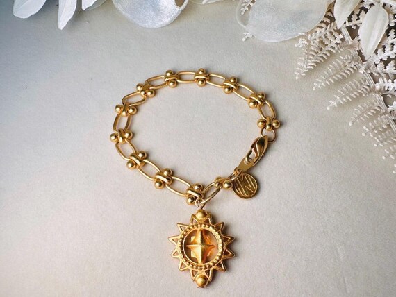 Vintage Anne Klein Bracelet, Matte Gold Link Char… - image 6