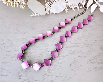 Purple Thermoset Necklace, Vintage Lilac Moonglow Necklace, Gorgeous Moonstone Purple & Silver Tone Necklace, 1960s Retro Choker Necklace