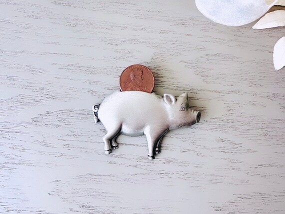 Vintage Piggy Bank Brooch with Real Penny, Adorab… - image 6