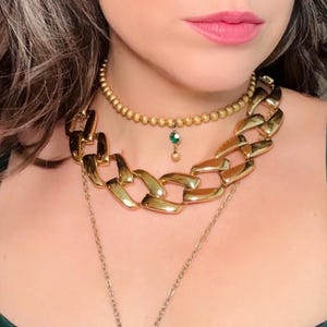 Gold Napier Necklace, Thick Gold Chain Designer Vintage Necklace, 80s Gold Choker Necklace, High Fashion Runway Gold Link Collar Necklace
