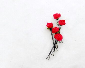 Red Rose Hair Pins, Paper Flower Bobby Pin Set, Cute Hair Clips, Red Prom Wedding Hair Accessories, Handmade Paper Rose, Red Small Hair Pins