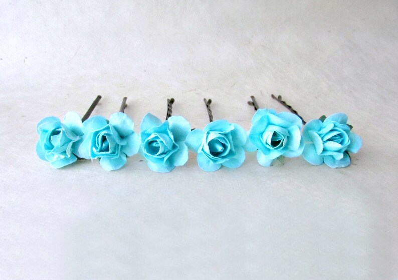 Turquoise Hair Pins Blue Rose Hair Pins Tropical Blue Rose Etsy