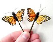 Butterfly Hair Clips, Monarch Butterfly Bobby Pin Set. Orange and Black Butterfly Hair Accessories. Whimsical Feather Butterflies for Hair.