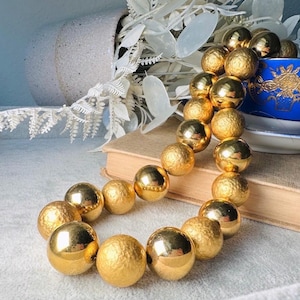 Napier Gold Necklace, Vintage Oversized Metal Ball Choker, Thick Chunky Necklace, Dramatic Vintage Signed Designer Jewelry Gifts for Her