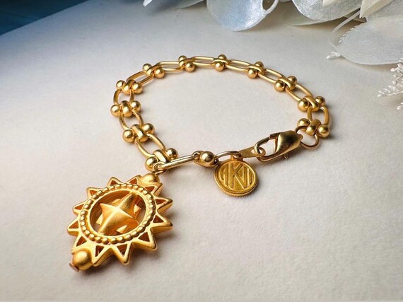 Vintage Anne Klein Bracelet, Matte Gold Link Char… - image 7