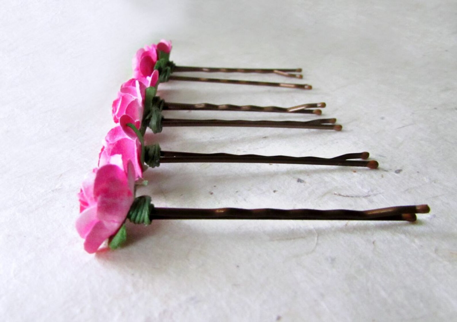 Rose Hair Pins Hot Pink Hair Clips Paper Rose Bobby Pins Etsy