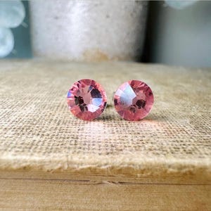 Swarovski Earrings, Blush Pink Crystal Pierced Post Earrings, Sparkling Pink Dainty Earrings with Hypoallergenic Posts and Backs