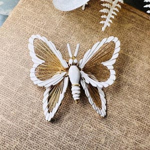 Vintage Butterfly Brooch, Beautiful Gold and White Enamel Signed Monet Vintage Brooch, Whimsical Butterfly Jewelry, Romantic Lapel Pin