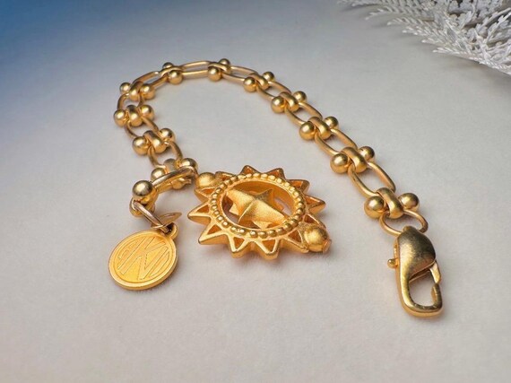 Vintage Anne Klein Bracelet, Matte Gold Link Char… - image 3