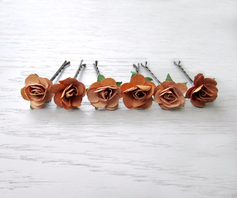 Autumn Rose Hair Pins Set of 6 Paper Flower Bobby Pins in Etsy