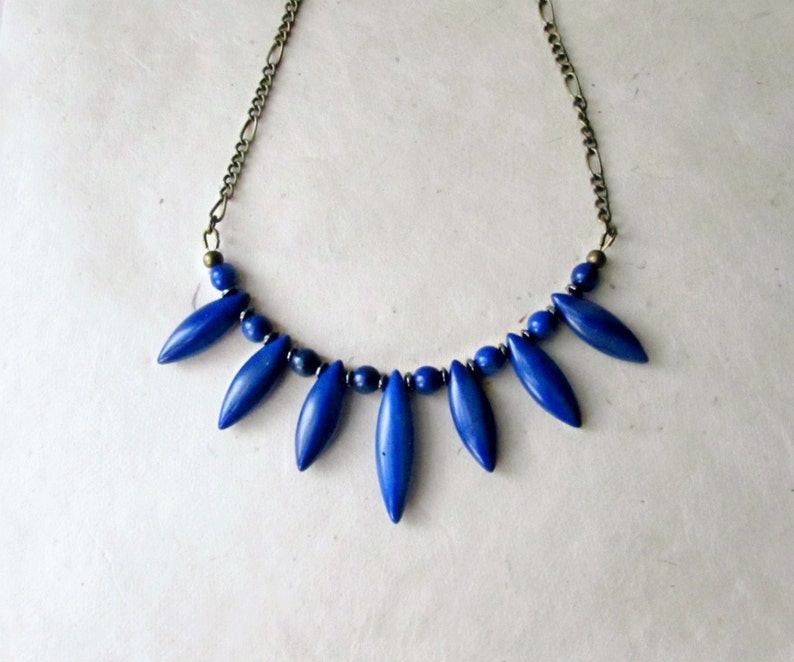 Blue Gemstone Necklace Stone Bib Necklace Boho Fan Necklace Etsy