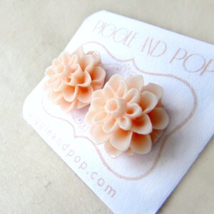 Peach Flower Earrings, Flower Stud Earrings, Resin Flower Earring, Peach Bridesmaid Gifts, Spring Wedding Jewelry, Hypoallergenic Studs image 3